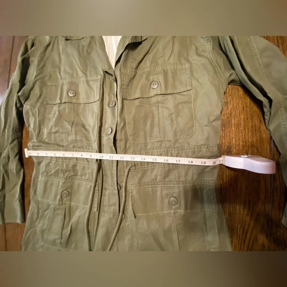 Tiny Anthropologie Olive Green Cargo Jacket White Floral Dainty Lace Large C2 - Picture 6 of 6